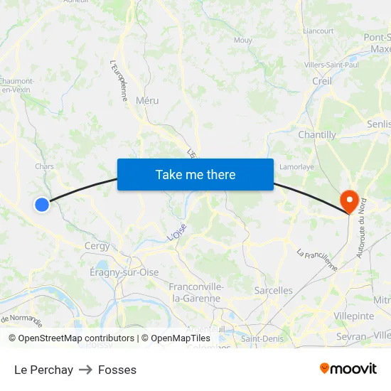 Le Perchay to Fosses map