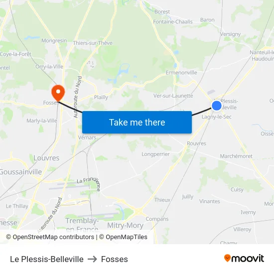 Le Plessis-Belleville to Fosses map