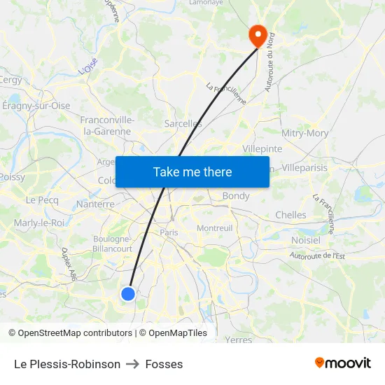 Le Plessis-Robinson to Fosses map