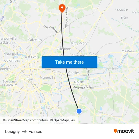 Lesigny to Fosses map