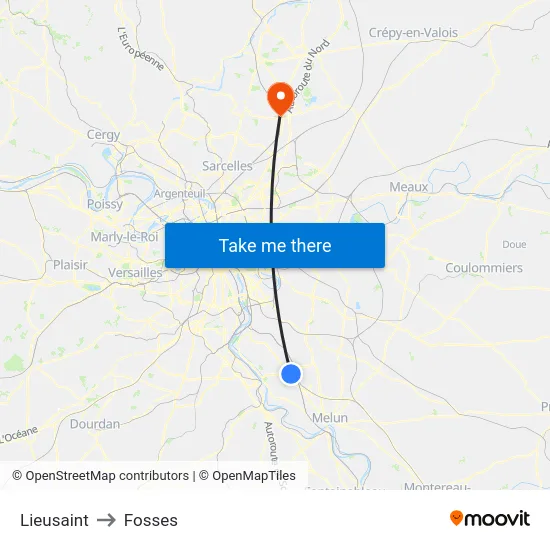 Lieusaint to Fosses map