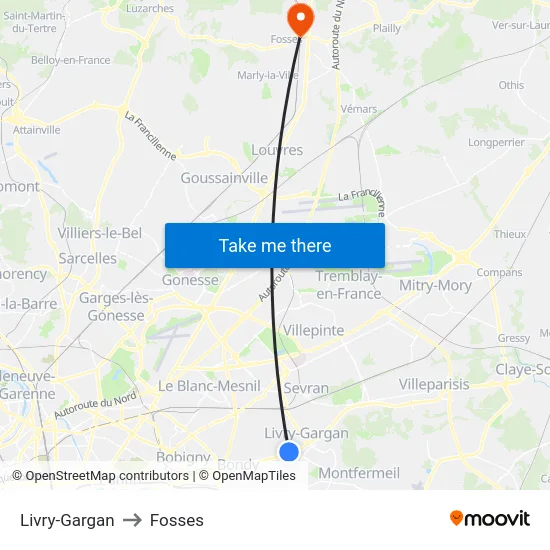 Livry-Gargan to Fosses map