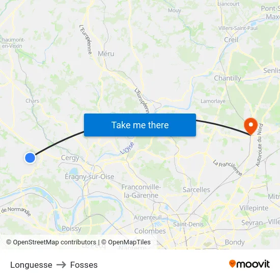 Longuesse to Fosses map