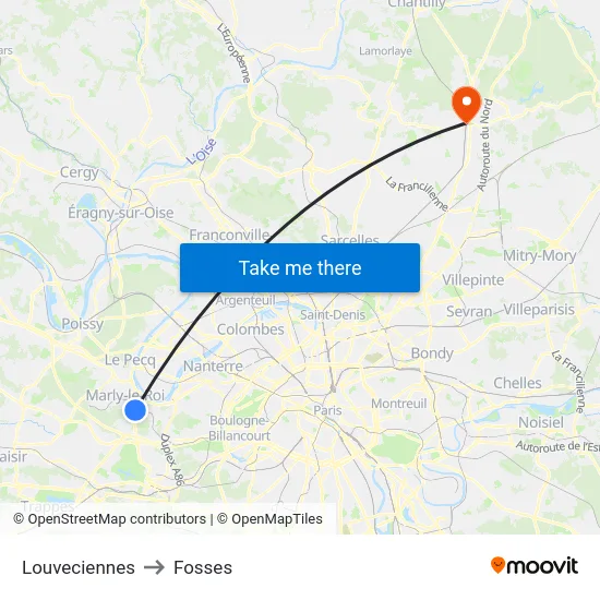 Louveciennes to Fosses map