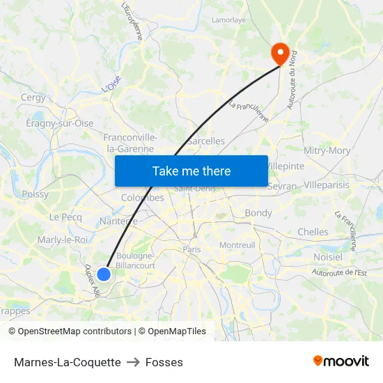Marnes-La-Coquette to Fosses map