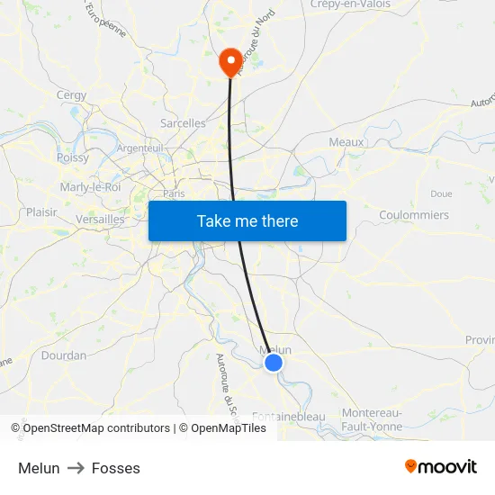 Melun to Fosses map