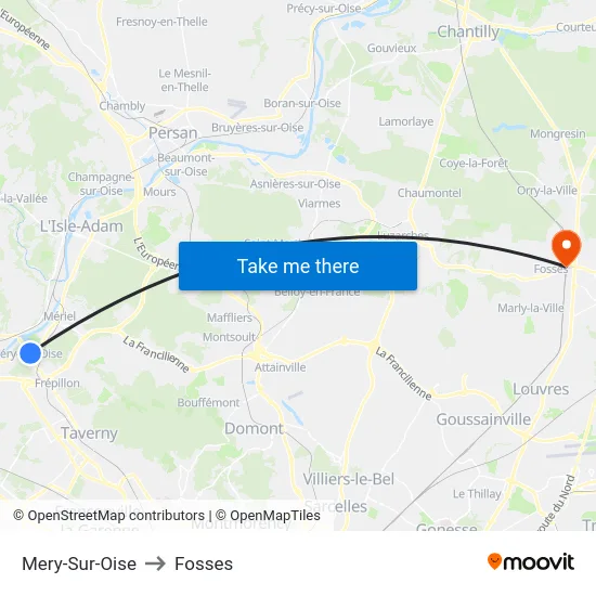 Mery-Sur-Oise to Fosses map