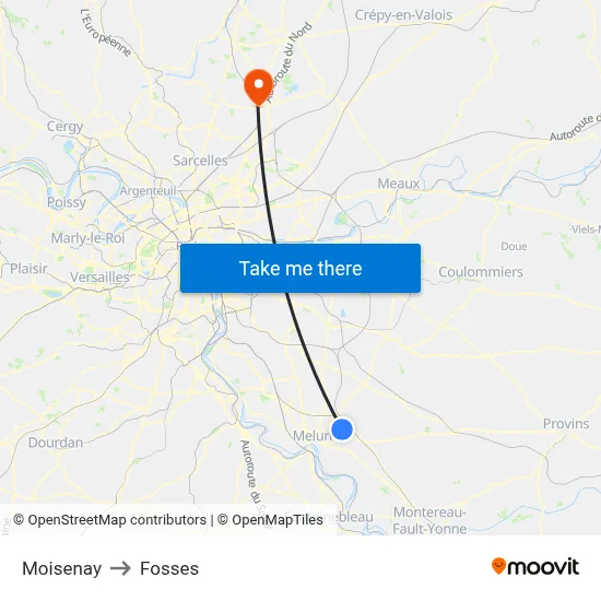 Moisenay to Fosses map