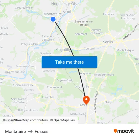 Montataire to Fosses map