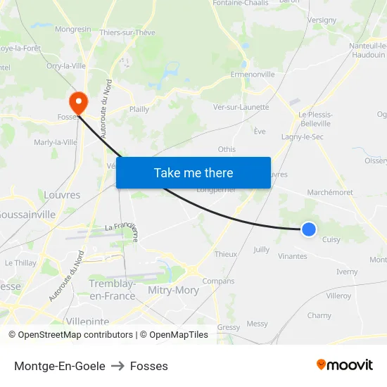 Montge-En-Goele to Fosses map