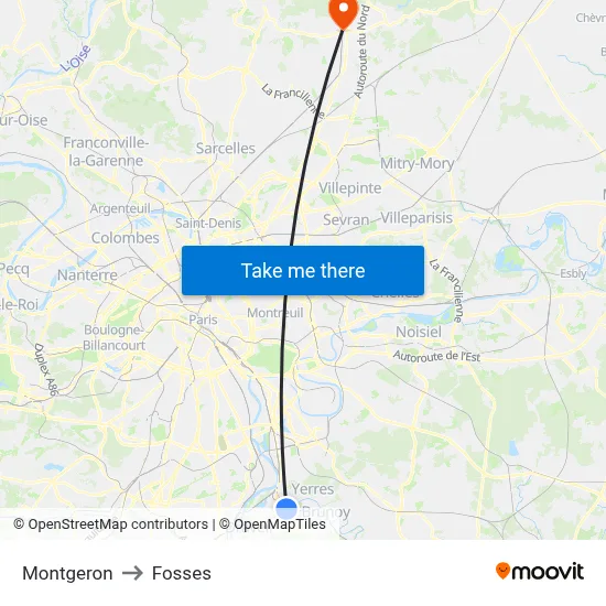 Montgeron to Fosses map