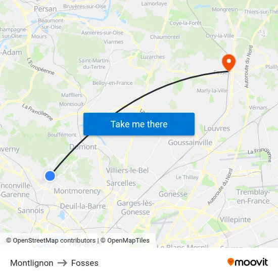 Montlignon to Fosses map