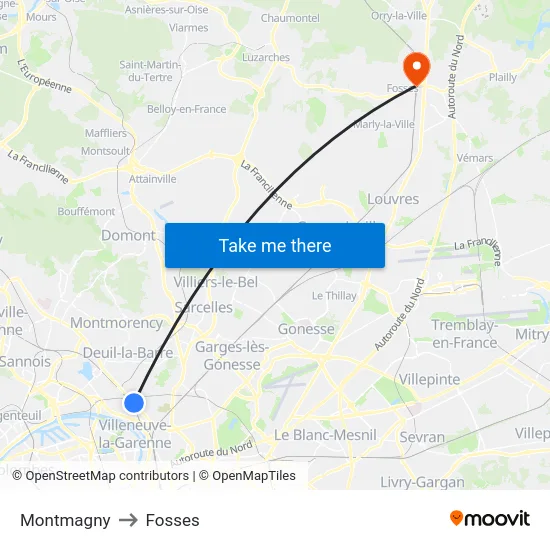 Montmagny to Fosses map