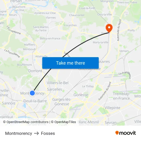 Montmorency to Fosses map