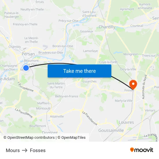 Mours to Fosses map
