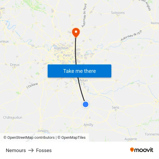 Nemours to Fosses map