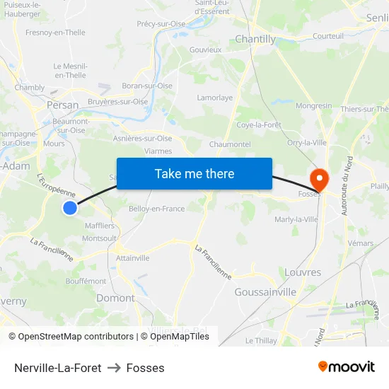 Nerville-La-Foret to Fosses map
