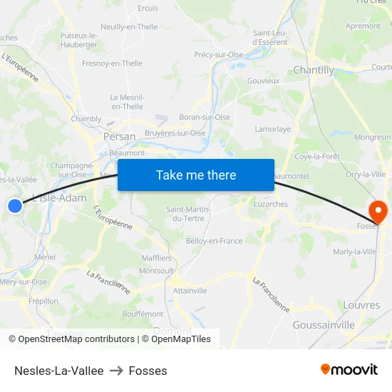 Nesles-La-Vallee to Fosses map