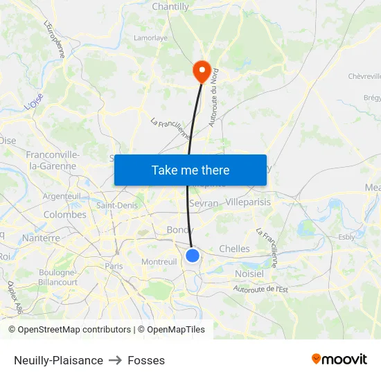 Neuilly-Plaisance to Fosses map