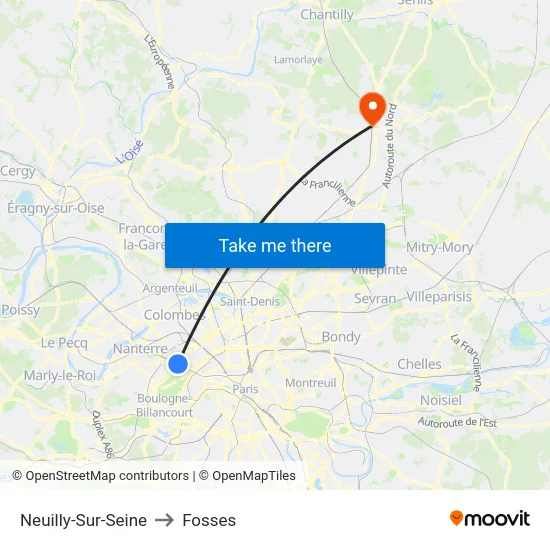 Neuilly-Sur-Seine to Fosses map