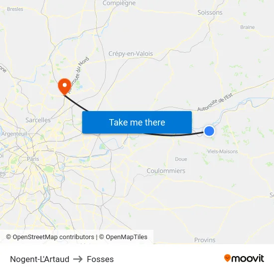 Nogent-L'Artaud to Fosses map