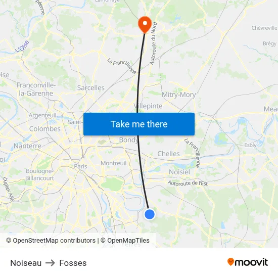 Noiseau to Fosses map