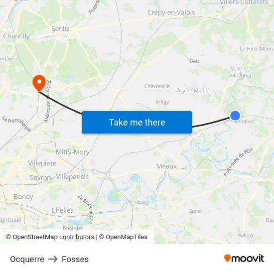 Ocquerre to Fosses map