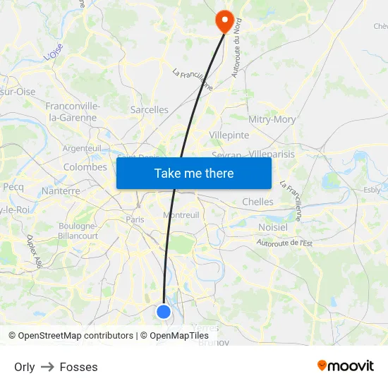 Orly to Fosses map