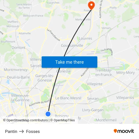 Pantin to Fosses map
