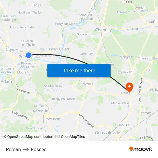 Persan to Fosses map