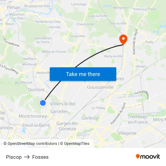 Piscop to Fosses map