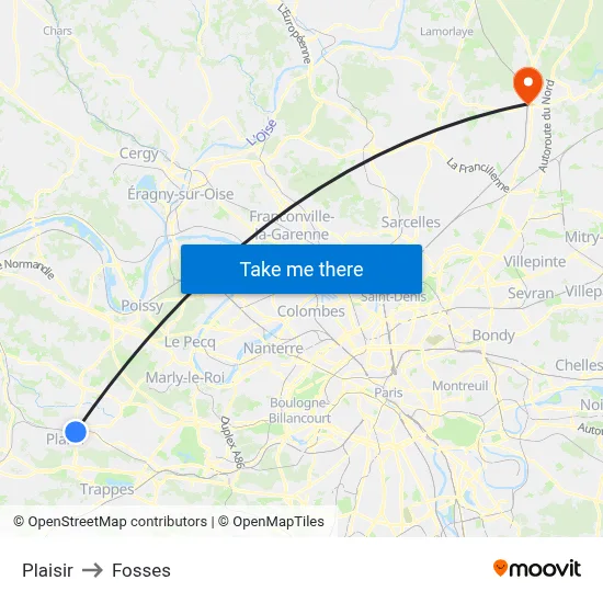 Plaisir to Fosses map