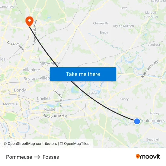 Pommeuse to Fosses map