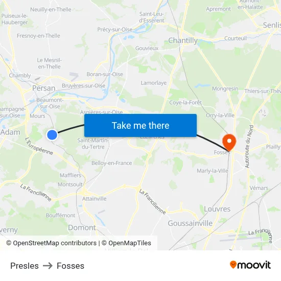 Presles to Fosses map