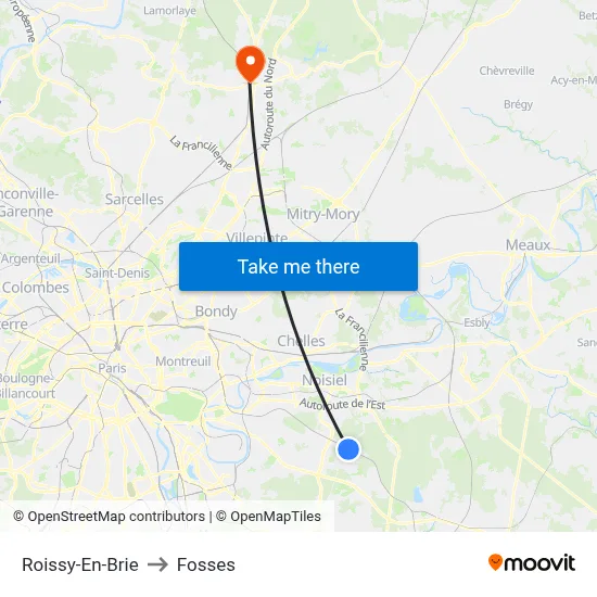 Roissy-En-Brie to Fosses map