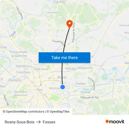Rosny-Sous-Bois to Fosses map