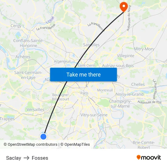 Saclay to Fosses map