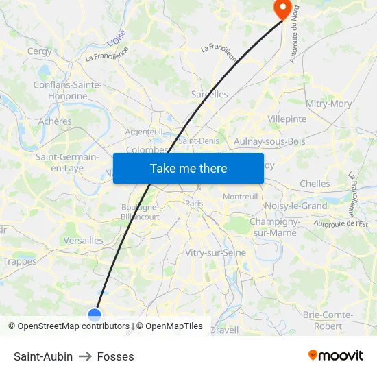 Saint-Aubin to Fosses map