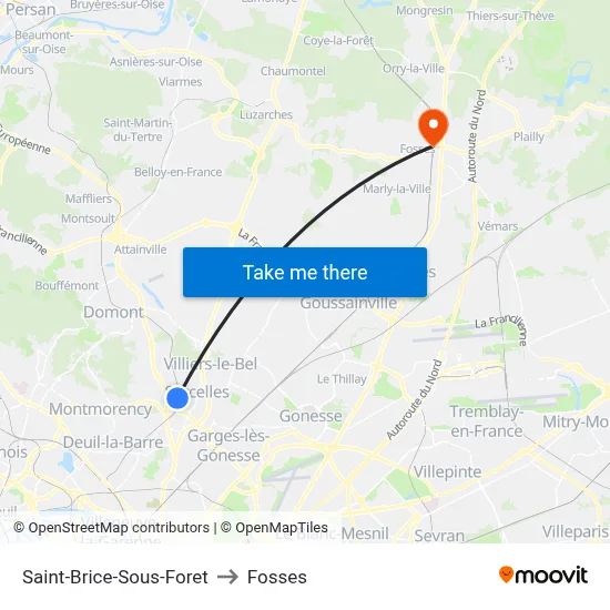 Saint-Brice-Sous-Foret to Fosses map