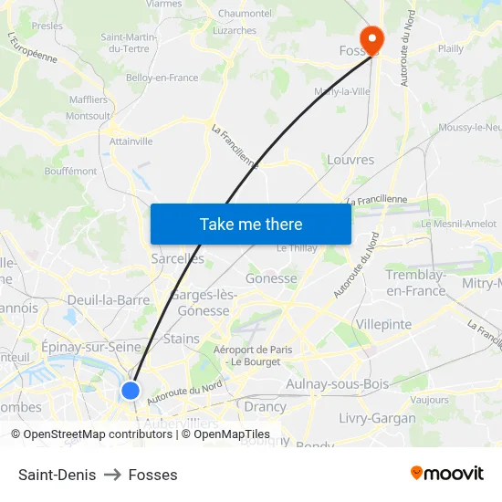 Saint-Denis to Fosses map
