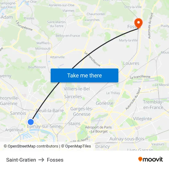 Saint-Gratien to Fosses map