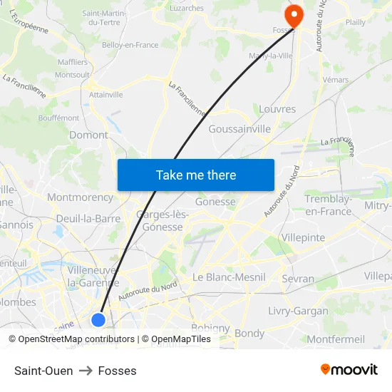 Saint-Ouen to Fosses map