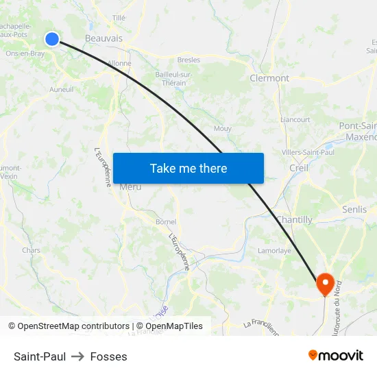 Saint-Paul to Fosses map