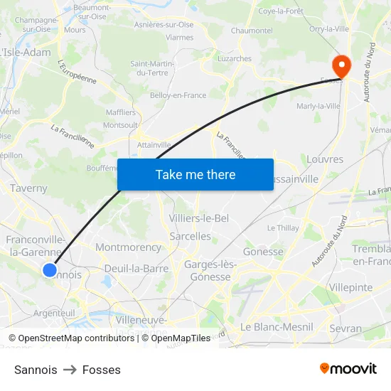 Sannois to Fosses map