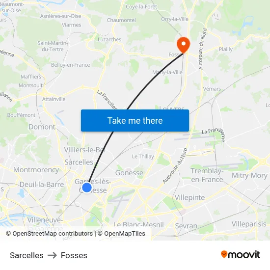 Sarcelles to Fosses map