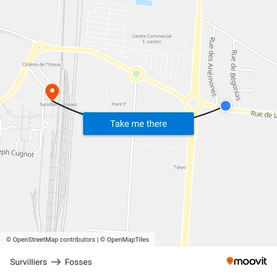 Survilliers to Fosses map