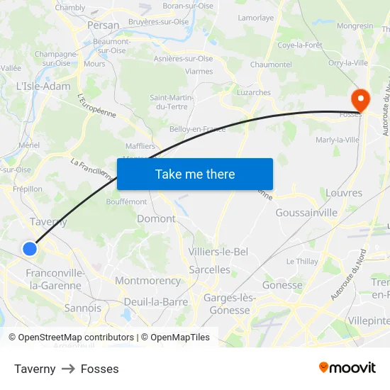 Taverny to Fosses map