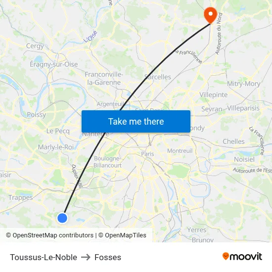 Toussus-Le-Noble to Fosses map