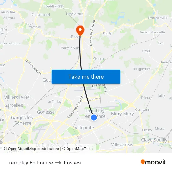 Tremblay-En-France to Fosses map