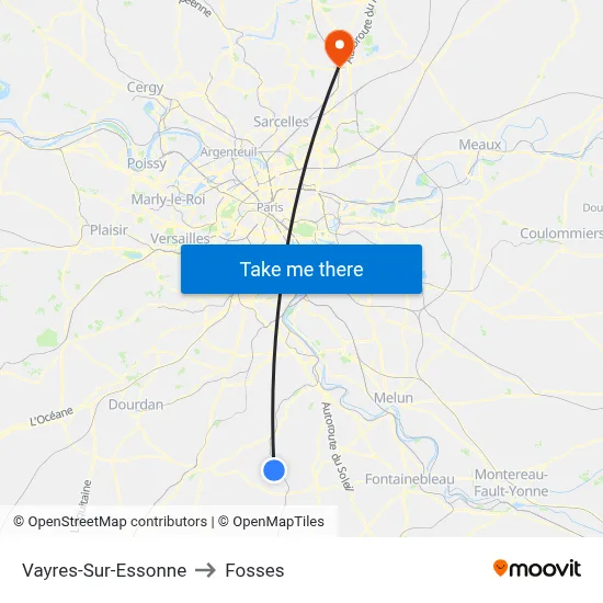 Vayres-Sur-Essonne to Fosses map